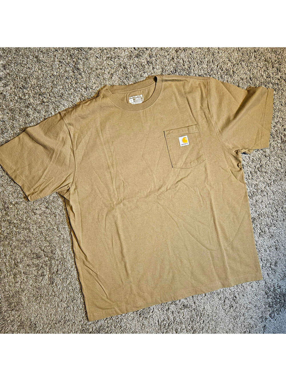 Carhartt Beige Pocket Logo T-Shirt Loose Fit Crew Neck Short Sleeve Mens XL